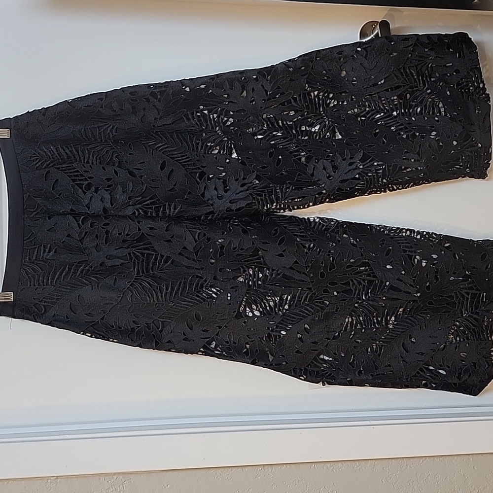 Sophisticated Black Wide Leg Lace Pants - Picture 3 of 8